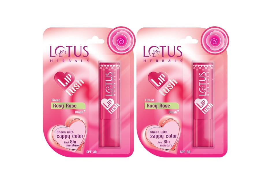 Lotus Herbals Lip Lush Tinted Lip Balm  Rosy Rose Blush | Spf 20 | 8H Moisturisation | 4G (Pack Of 2)
