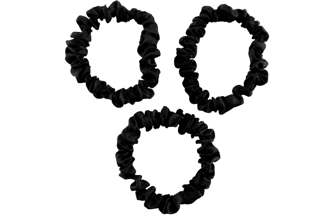 CELESTIAL SILK Mulberry Silk Scrunchies for Hair (Small, Black)
