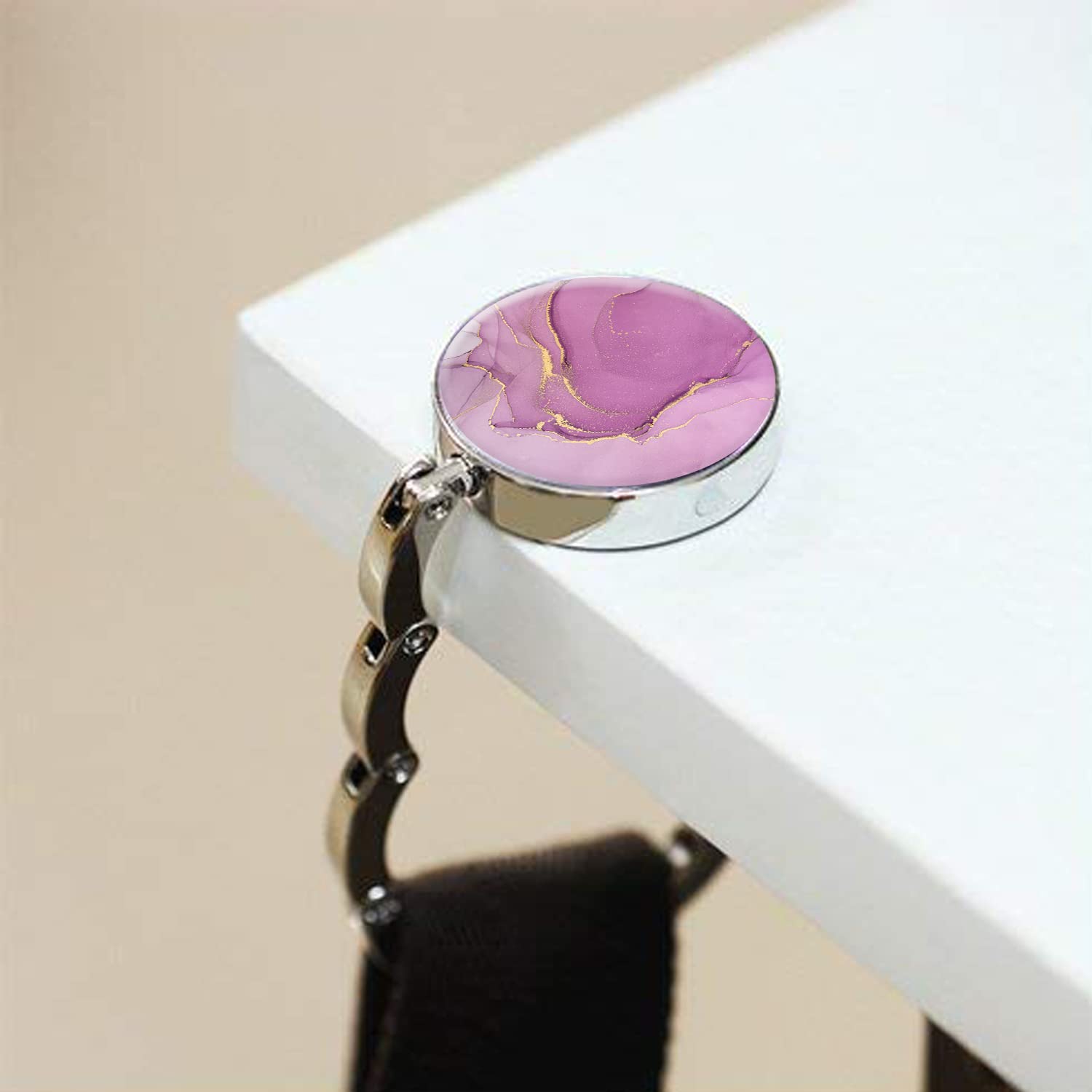 Foldable Purse Hook Womens Bag Table Hanger Collection Desk Hooks for Purse (1pack Purple Marble Hook)