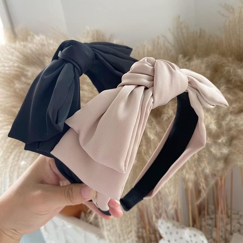 Shidara 2 Pcs Knotted Bow Headbands For Women Wide Knot Hair Hoop Hair Bands Solid Bow Hair Accessories For Women Girls|Two Colo