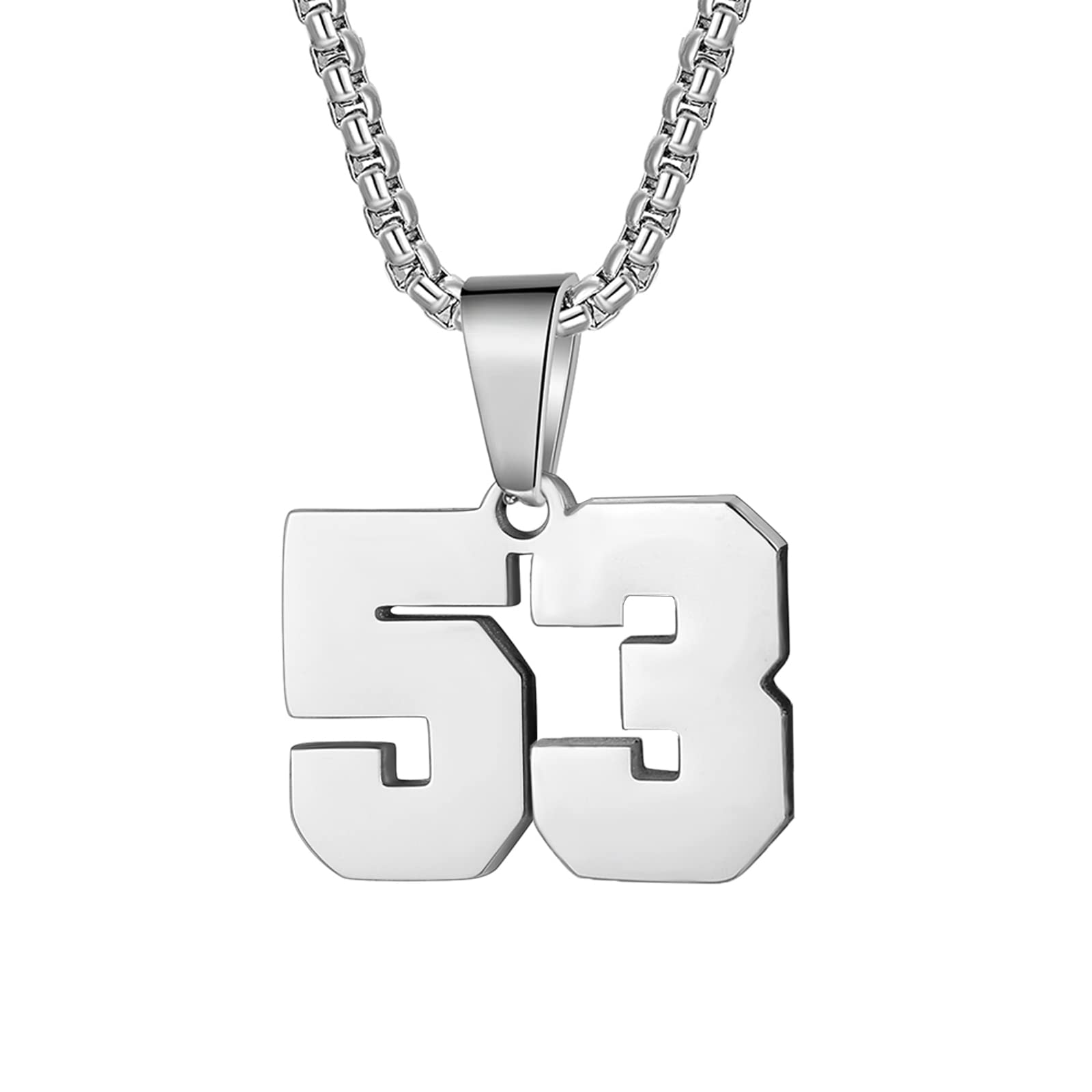 Number Necklaces Personalized Necklaces Silver Initial Number Pendant Stainless Steel Chain Movement Necklaces for Men Women (53