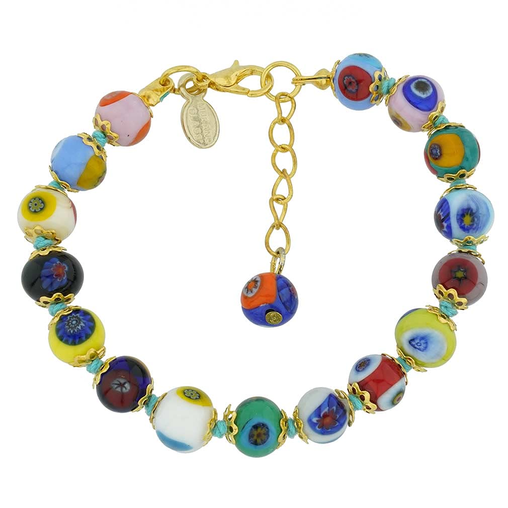 Glass of Venice Murano Glass Bracelet - Italian Millefiori Multicolor Mosaic Beads Handmade Blown - Bracelets for Women