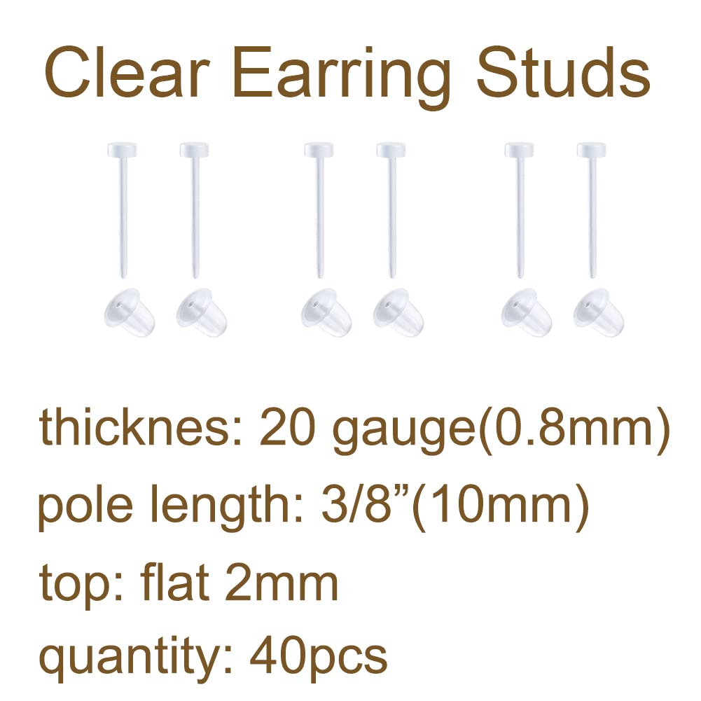 MODRSA Clear Earrings Plastic Earrings for Sports Studs Earring Retainer for Work Sports Surgery Clear Earring Retainers Flat To