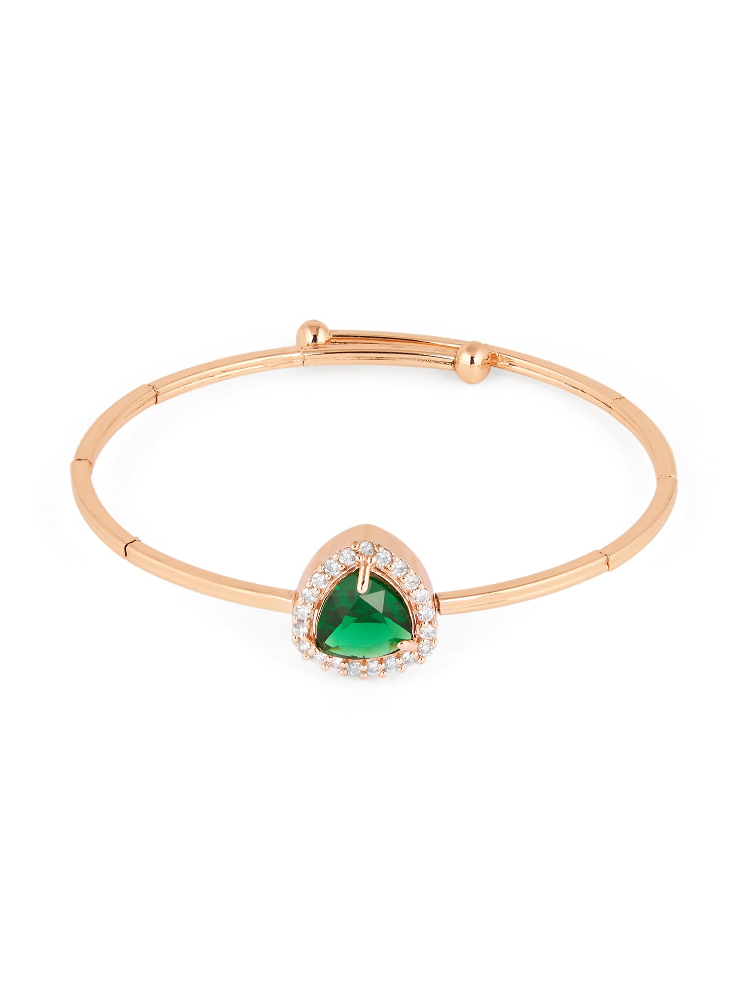 ZAVERI PEARLS Green Dazzling Cubic Zirconia Contemporary Bangle Style Kada Bracelet For WomenZPFK18244