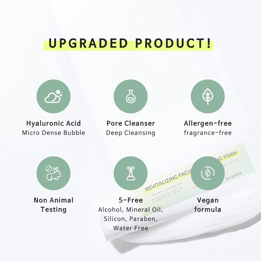 KLAVUU Revitalizing Deep Pore Care Face Wash | Hydrating Facial Cleanser for Sensitive skin with Hyaluronic Acid & Panthenol | R