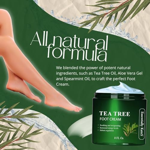 Essentially KateS Tea Tree Oil Foot Cream 8 Fl Oz - Toe Nails, Athletes Foot, Ringworms, Jock Itch, Foot Odor, and Soothes Itchi