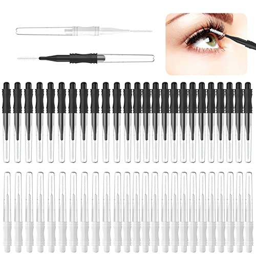 50 Pcs Micro Eyebrow Brush With Cap,Eyebrow Spoolie Brush Micro Eyebrow Lamination Brush 2 Size Multifunctional Micro Spooly Las