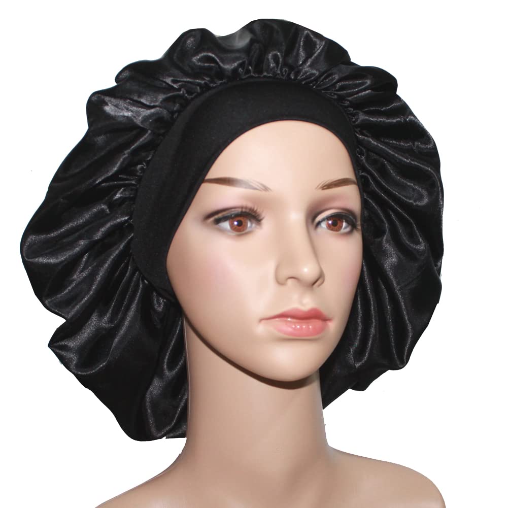 Veyrneic Hair Satin Bonnet For Sleeping Shower Caps Silk Chemo Caps With Wide Elastic Band Night Sleep Cap Bonnets For Black Wom