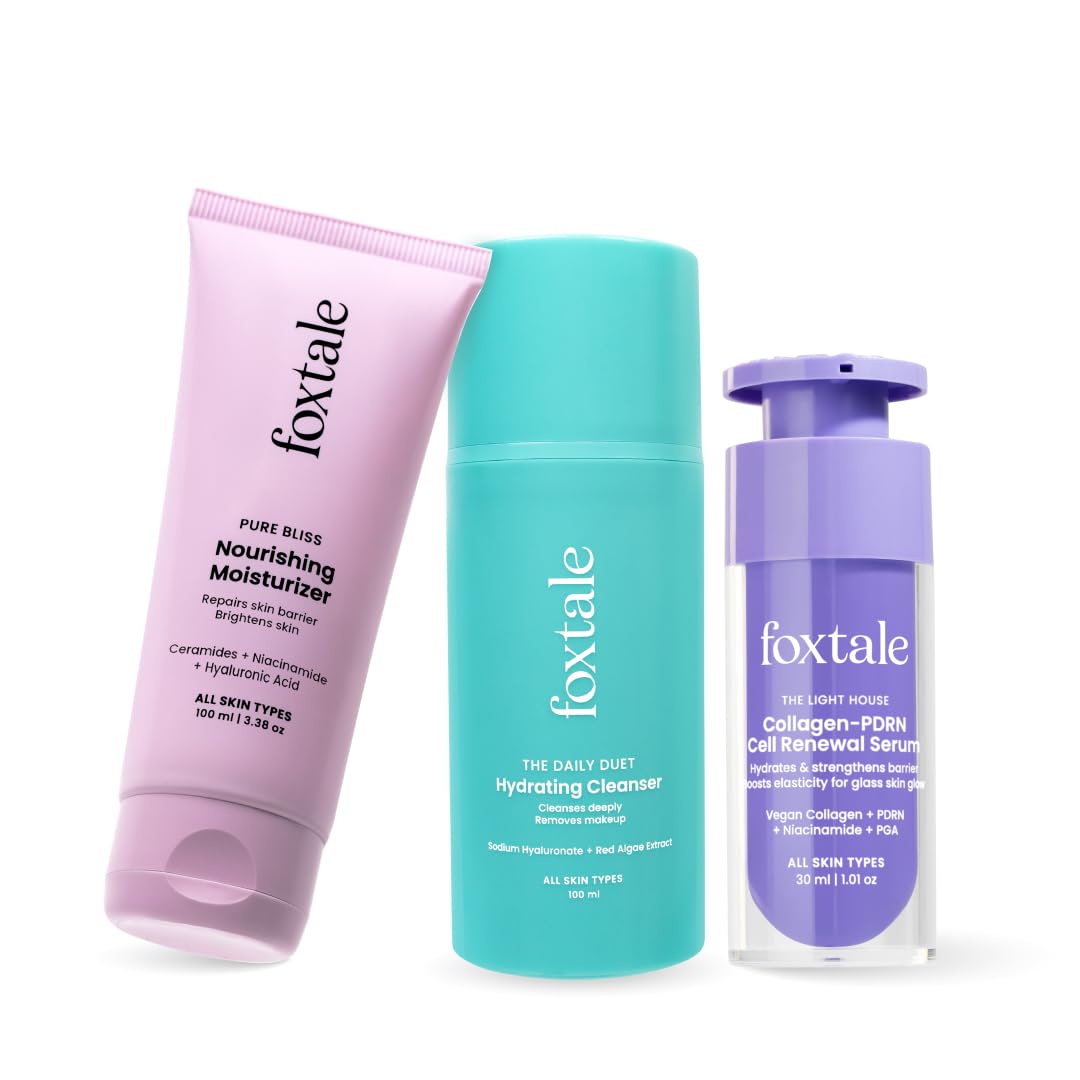 Foxtale Hydrate & Repair Kit | Hydrating Face Wash + CollagenPdrn Cell Renewal Serum + Nourishing Moisturizer| Cleanses, Repair