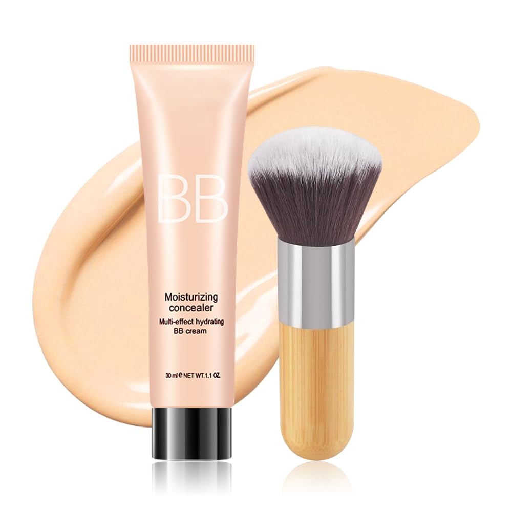 BB Cream Skin Tinted Foundation Makeup,Concealer Full Coverage Lightweight Matte Foundation with Brush,Evens Skin Tone,Oil Contr