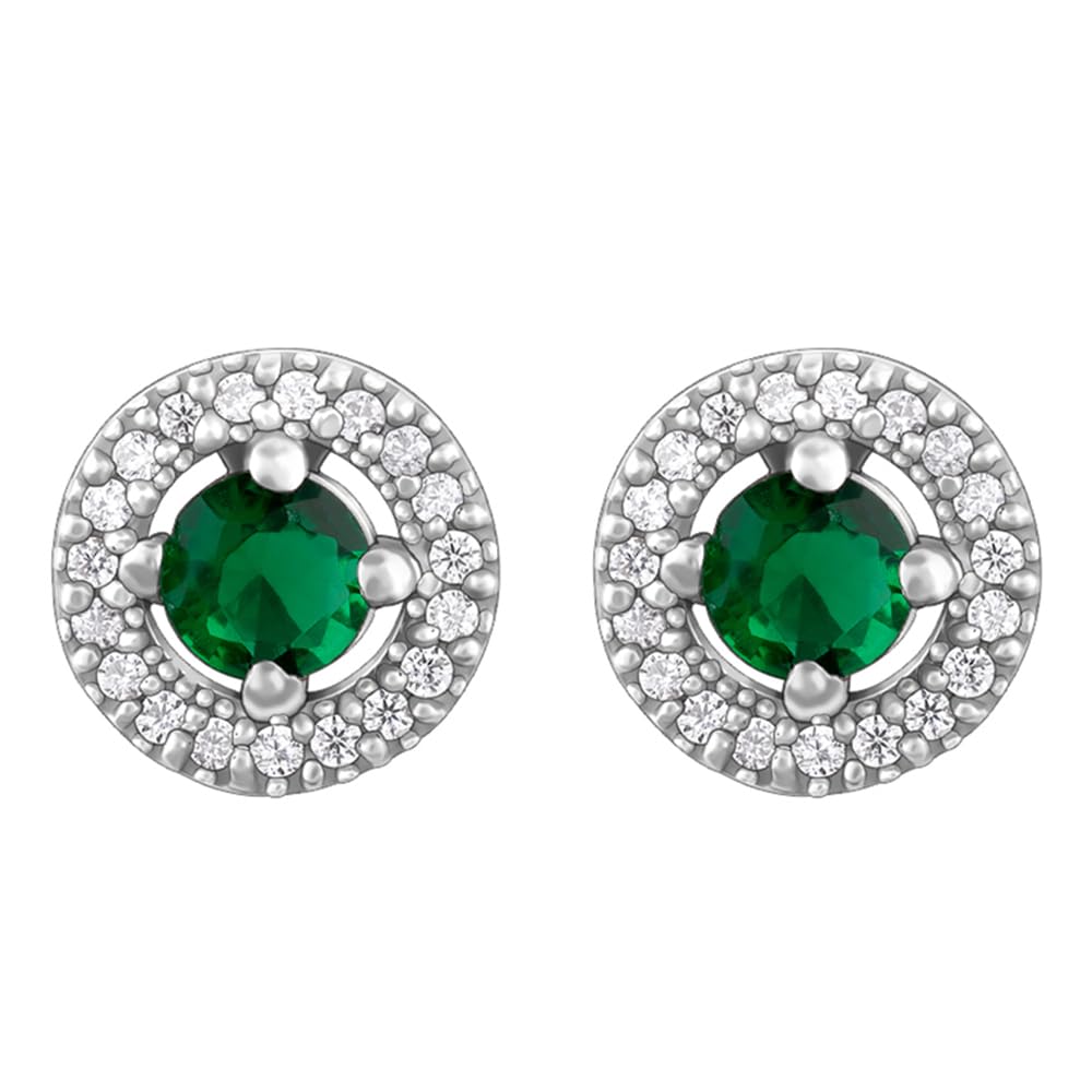 Giva 925 Silver Forest Green Shining Halo Studs| Studs To Gift Women & Girls | With Certificate Of Authenticity And 925 Stamp | 