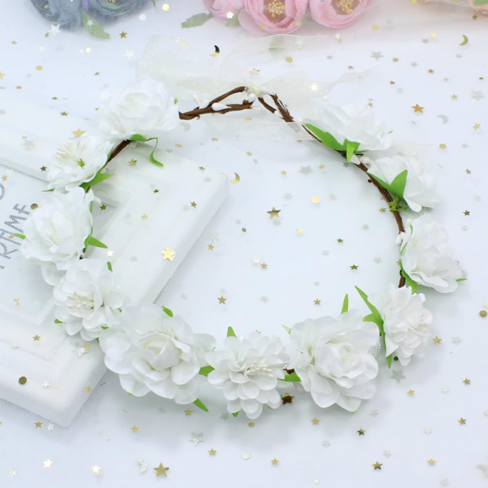 AKOAK 1 Pack Flower Crown, Bohemian Wreath for Girls Floral Tiara, Wedding Headband, Bride Bohemian Wreath/Baby Shower/Photo/Tod