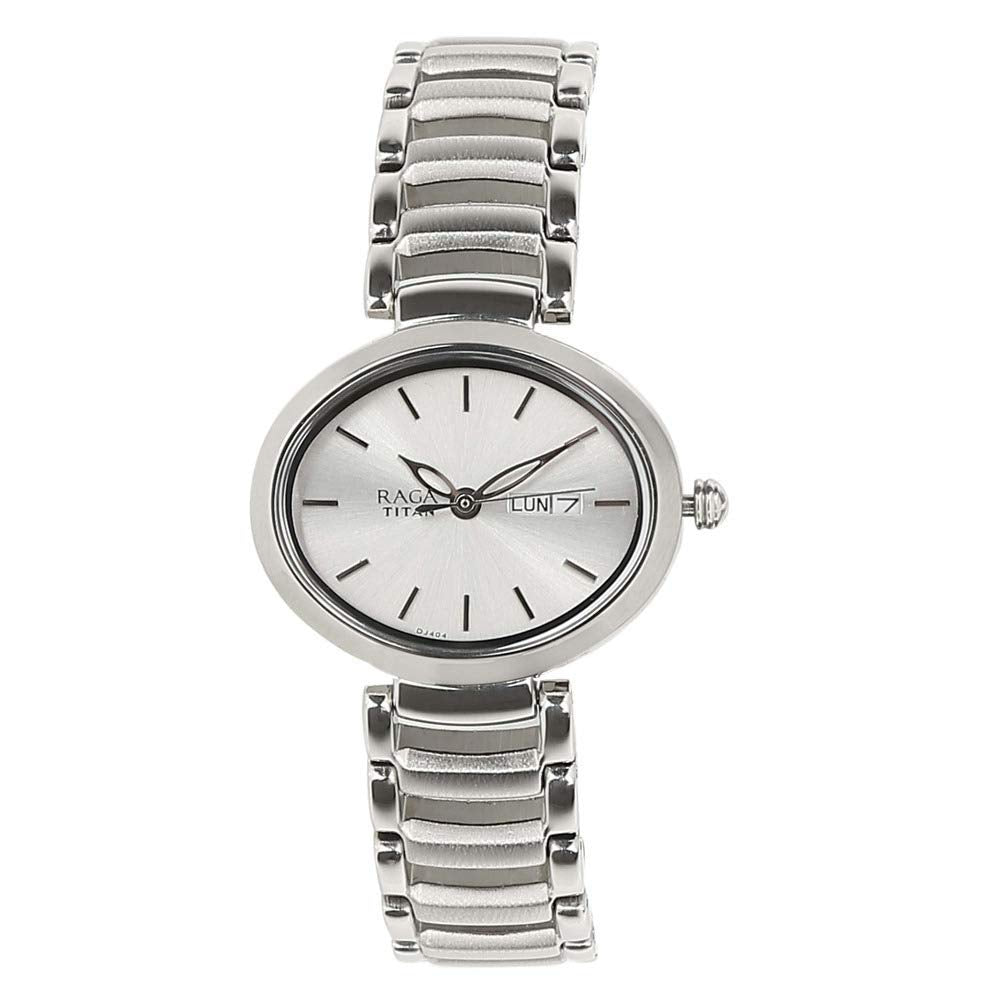 Titan Women Metal Silver White Dial Analog Watch -Nr2620Sm01, Band Color-Silver