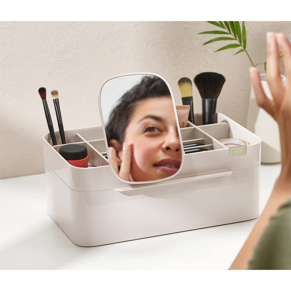 Joseph Joseph 75005 Viva Makeup Cosmetic Storage Organizer with Drawer, Large with Mirror, Shell, Cream