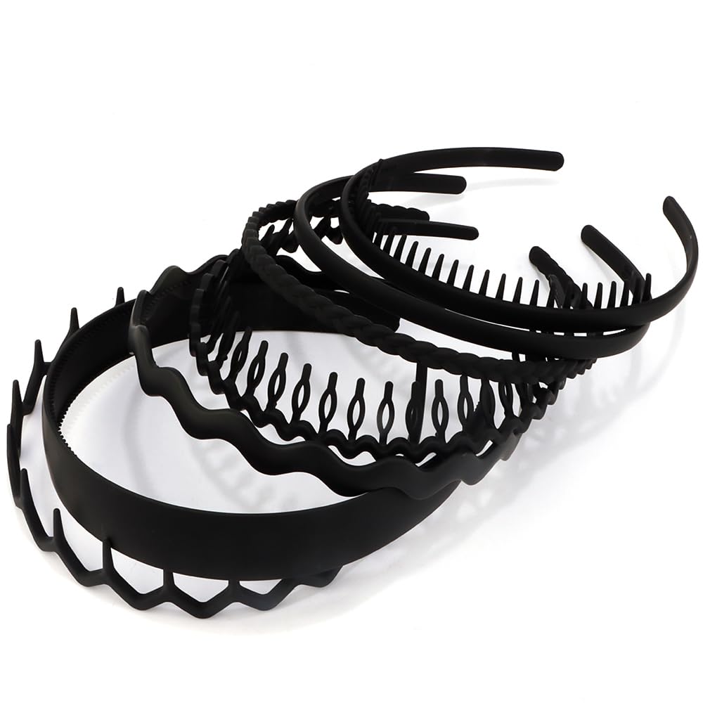 Ahoney 7 Pack Black Headbands For Women Mens Headbands With Teeth Non Slip Hairbands For Women'S Hair Accessories Comb Headband