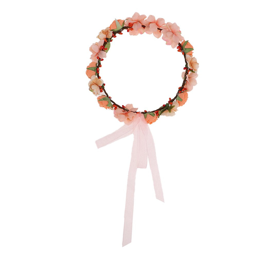 ATORSE?Women Flower Headband Crown Wedding Bridal Hair Wreath Floral Garland Orange