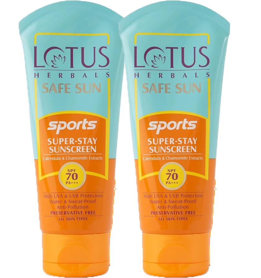 Lotus Herbals Safe Sun Sports Super Stay Sunscreen Cream SPF 70, 80G (Pack of 2)