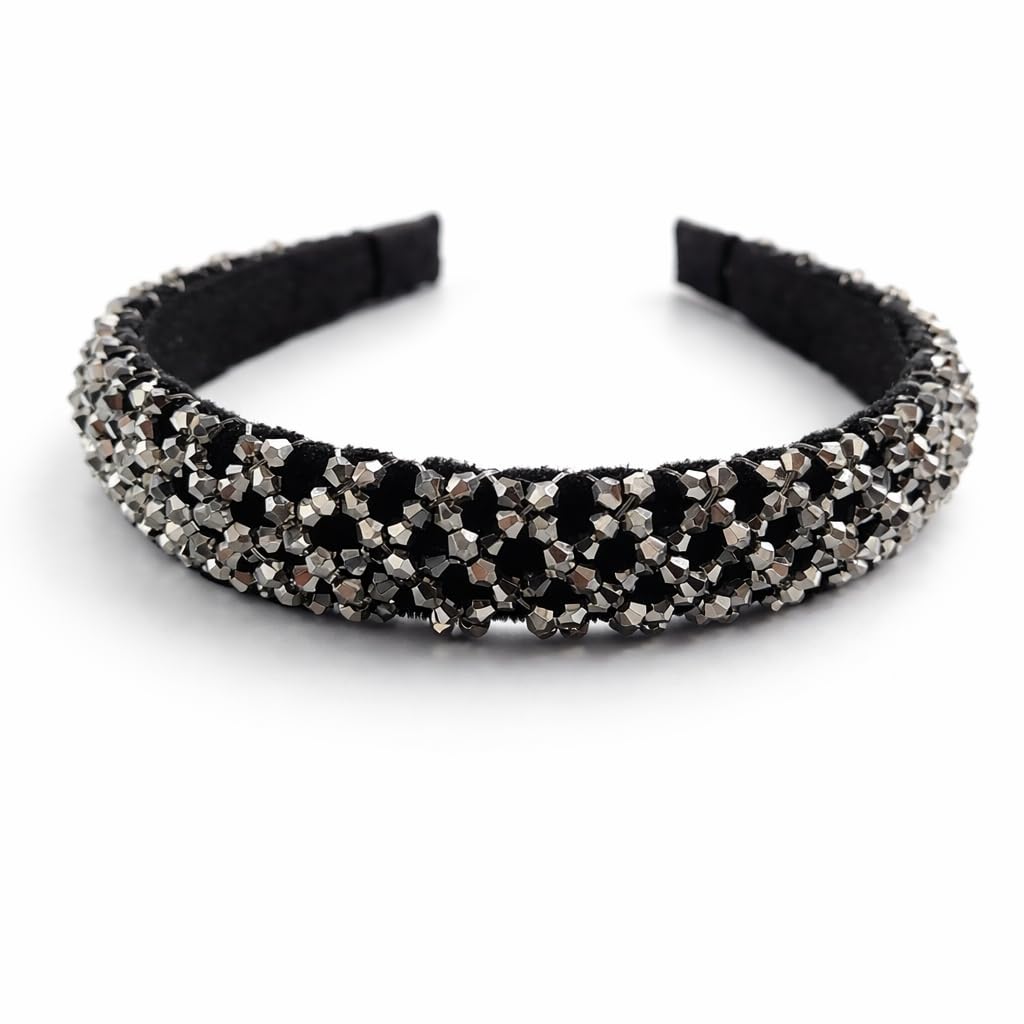 Nnr Elegant Handmade Beaded Headband For Women & Girl  Stylish Crystal Hair Band | Black NonSlip Hair Accessory | Fancy Headba