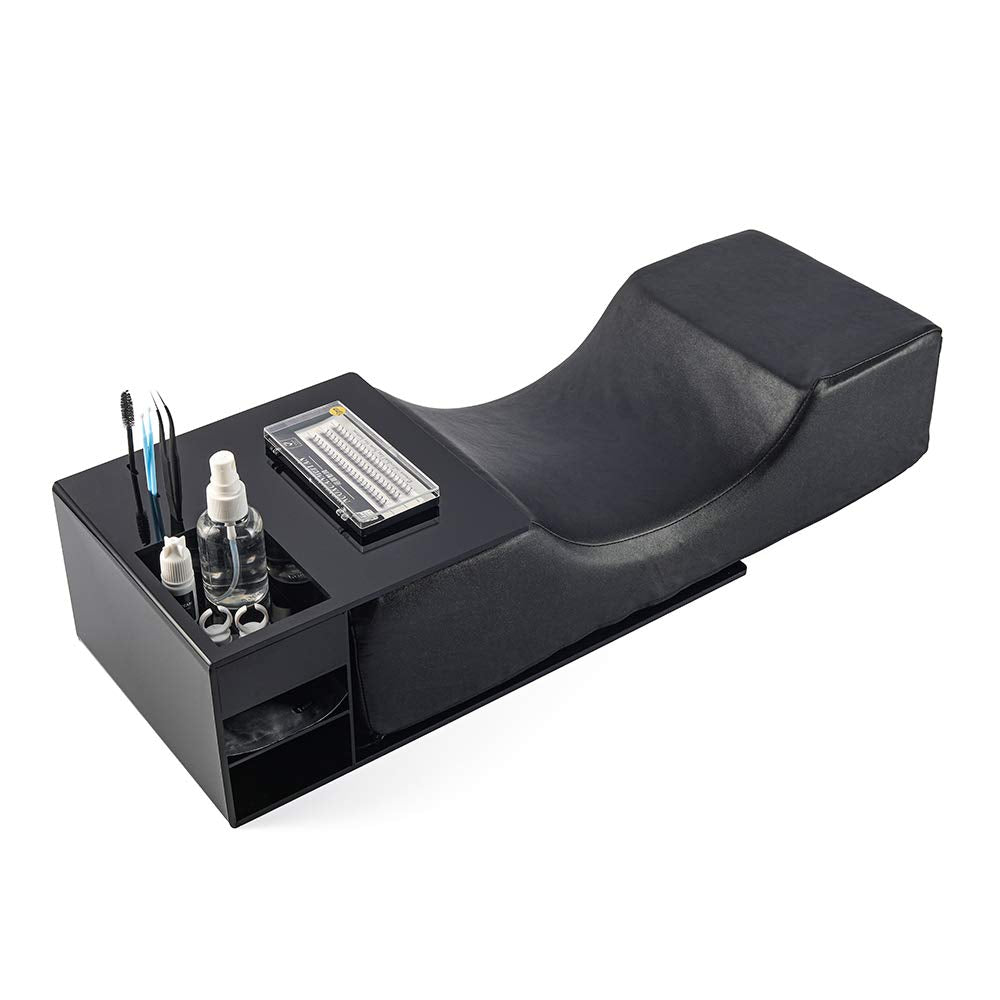 Eyelash Extension Neck Pillow With Acrylic Shelf Organizer Stand, Pu Leather Waterproof Lash Extension Grafting Pillow Makeup To