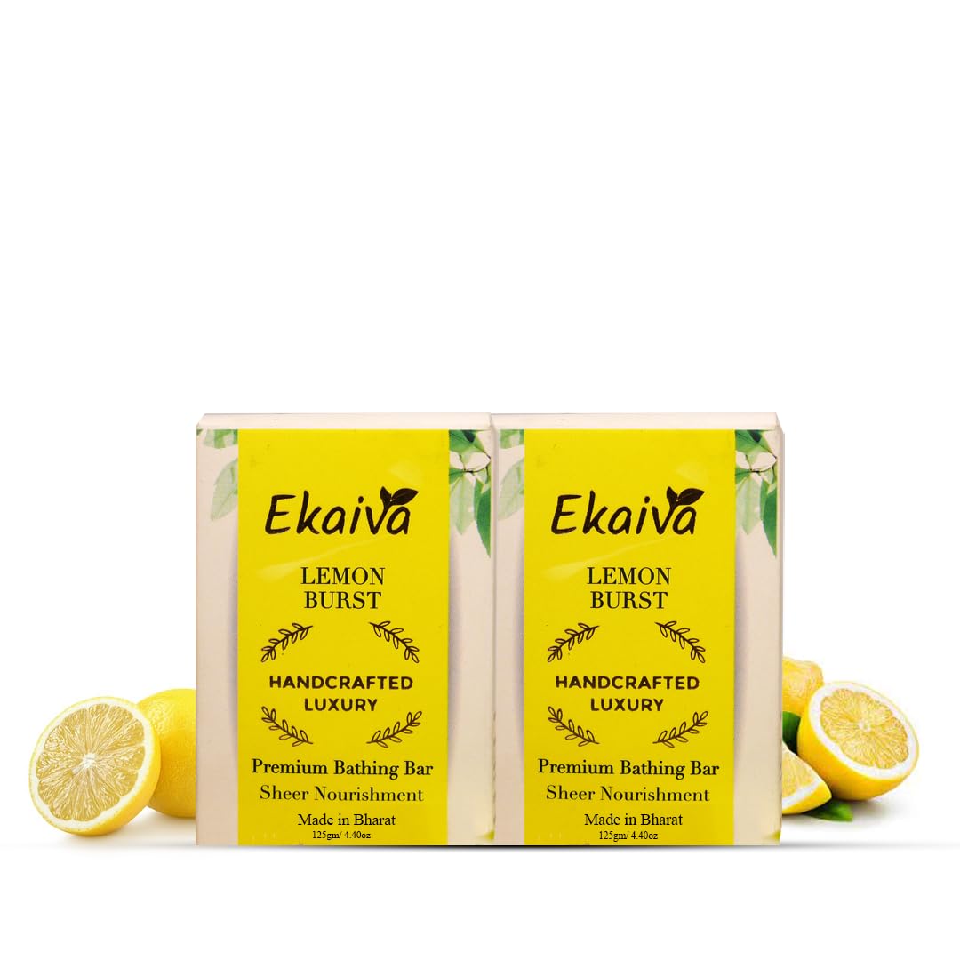 Ekaiva Organics Lemon Burst Bathing Bar | Refreshing Citrus Soap | Oil Control | Skin Brightening | Handmade | Natural Ingredien