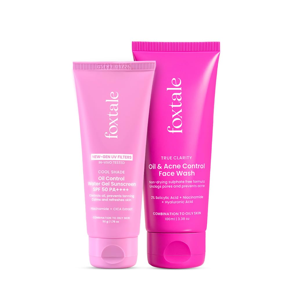 Foxtale Oil Defense Duo | Oil & Acne Control Face Wash  Clears Acne & Calms Skin In 3 Days | AquaGel Matte Sunscreen Spf 50 Pa