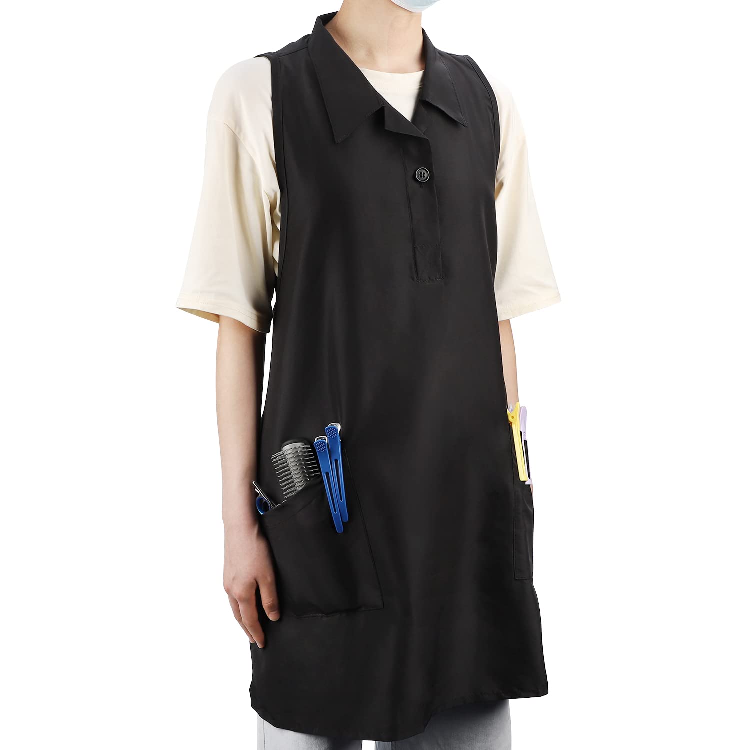Segbeauty Barber Hairdresser Apron, Hair Stylist Salon Smock Aprons With Pockets, Cosmetology Salon Apron Pet Groomer Gown Sleev