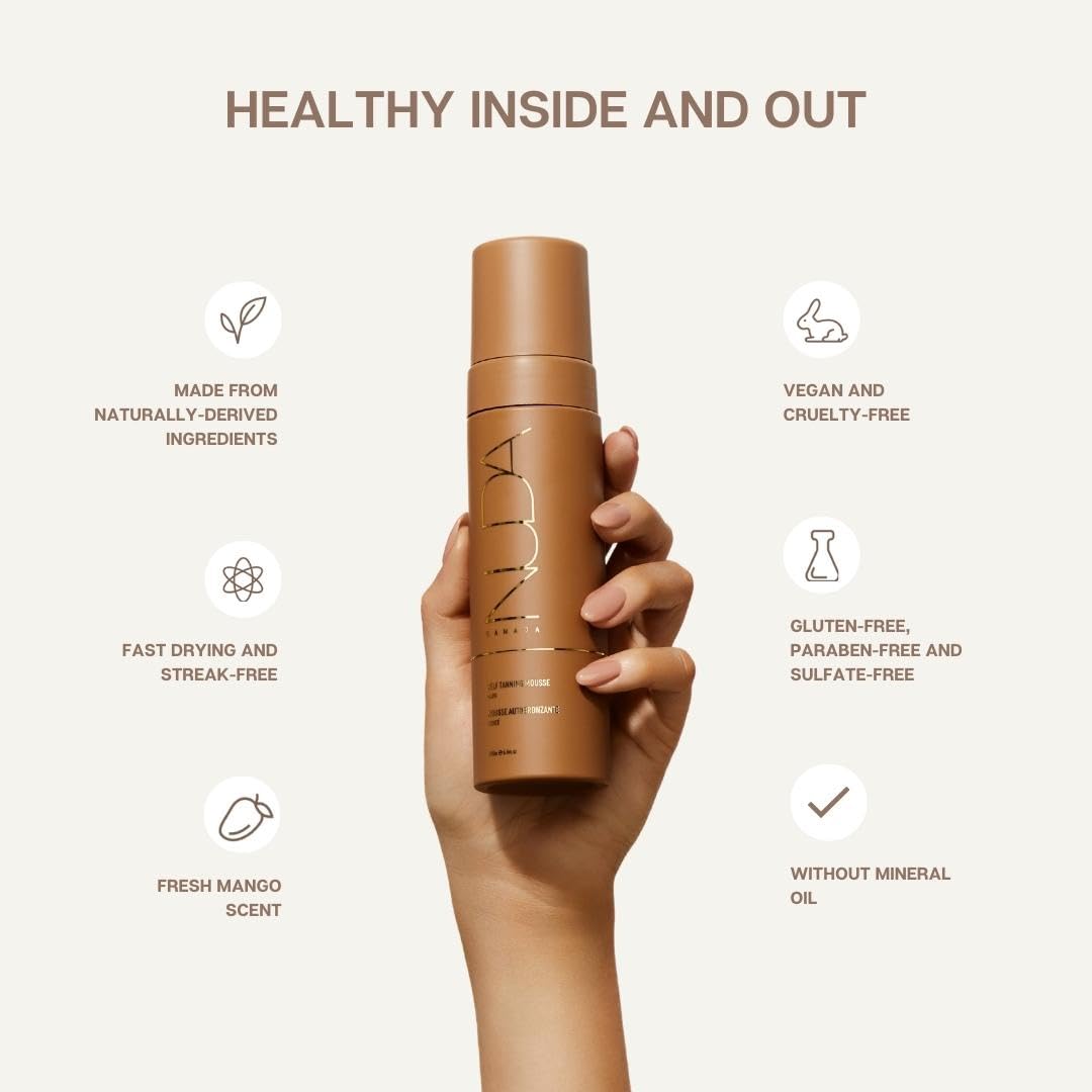 Nuda Self Tanning Mousse | Lightweight Sunless Tanning Lotion | Cruelty Free Body Self Tanner Mousse With Natural Ingredients |