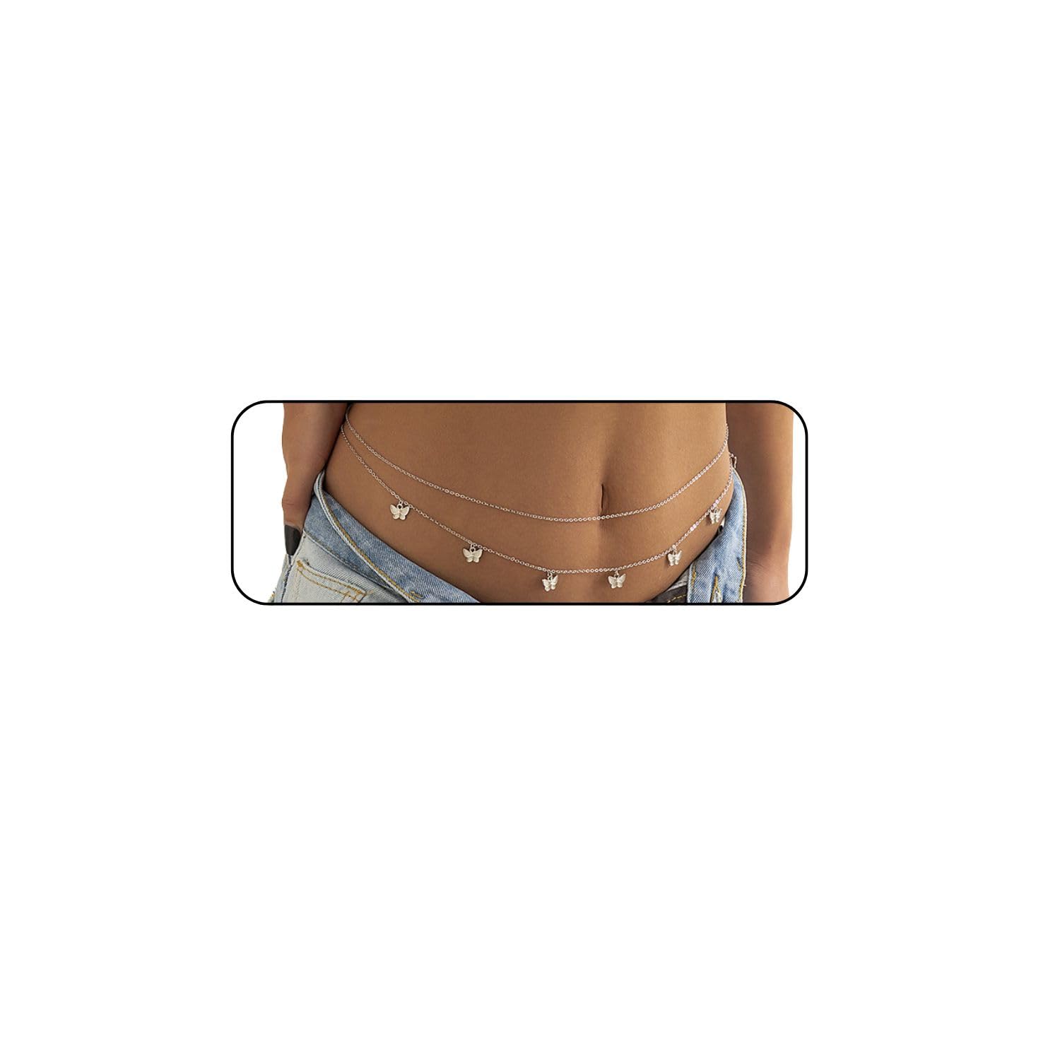 Fabme WomenS Waist Chain  Stylish Saree Silver Plated Belly Chain 2 Layered Body Hip Chain For The Waist Ladies Sexy Bikini Je