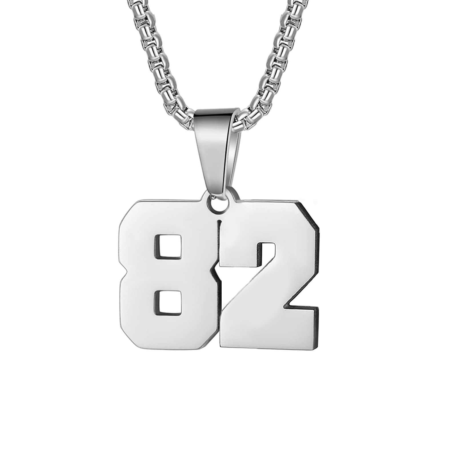 Number Necklaces Personalized Necklaces Silver Initial Number Pendant Stainless Steel Chain Movement Necklaces for Men Women (82