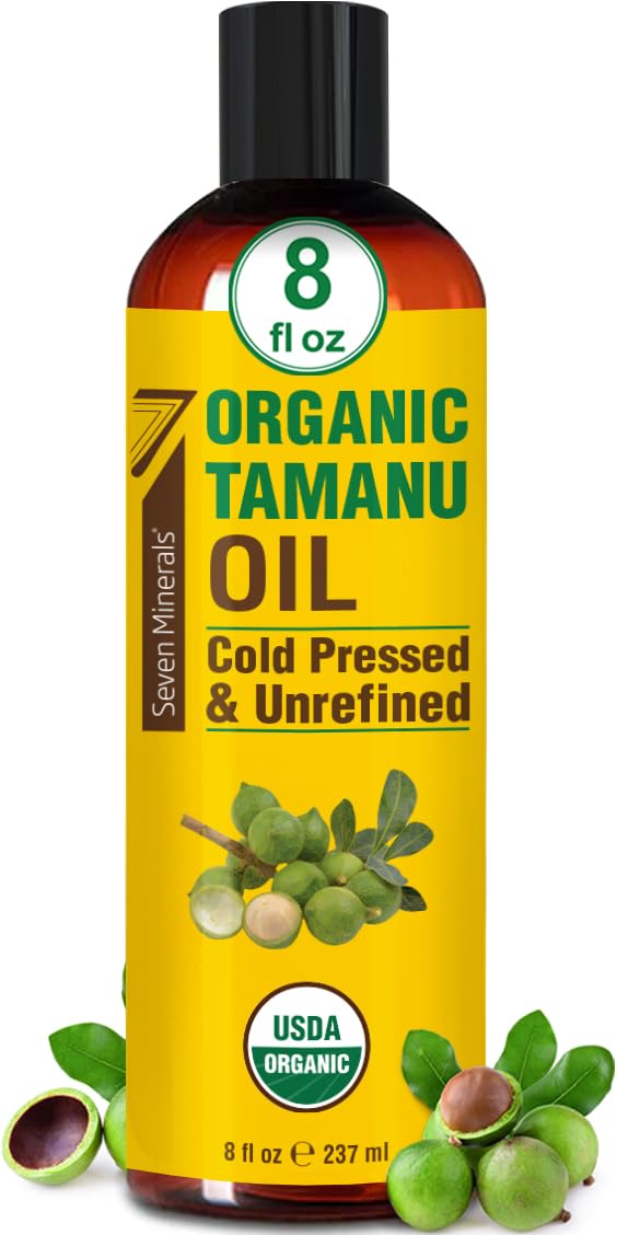 Seven Minerals USDA Organic Tamanu Oil - Big 8oz (240ml) - Cold Pressed & 100% Pure Tamanu Oil Organic for Skin, Face, Hair, & N