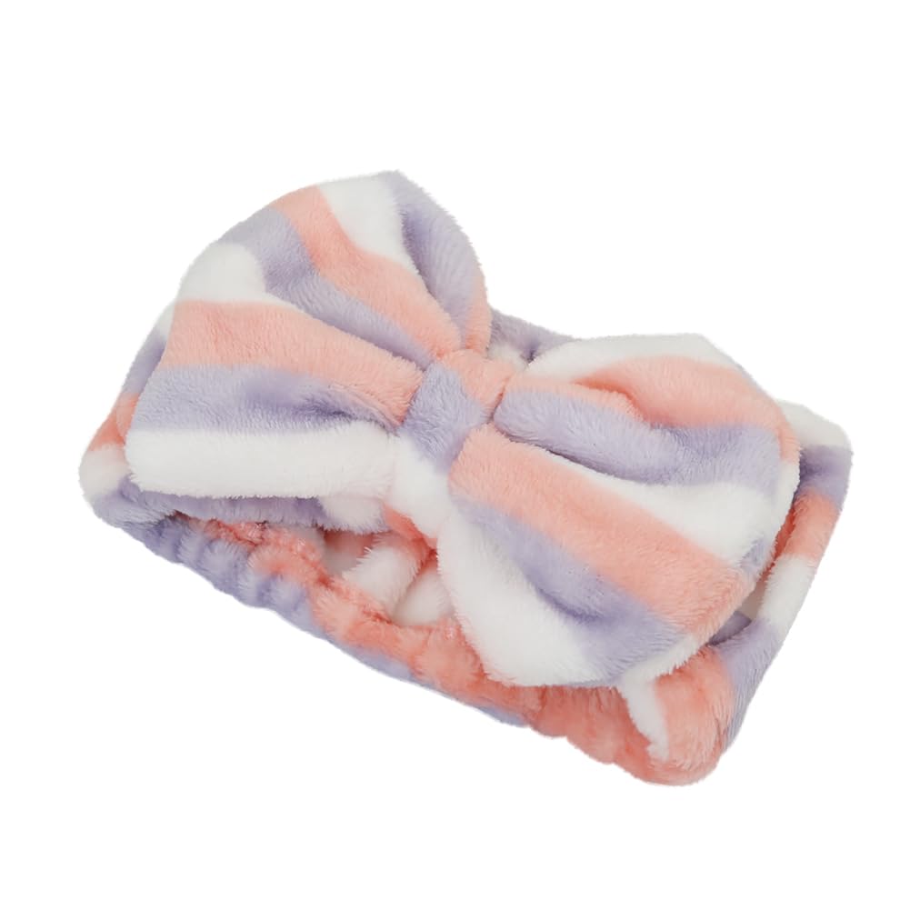 Shintop Women Fashion Lovely Soft Carol Fleece Bowknot Bow Makeup Cosmetic Shower Elastic Hair Band Hairlace Headband (Purple St