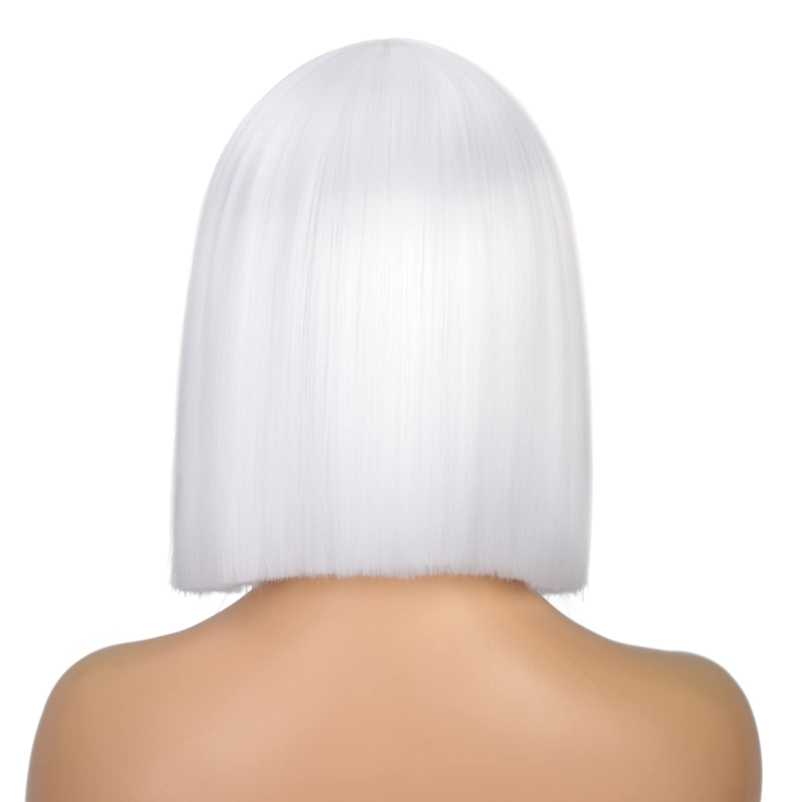 Entranced Styles White Wig Short Bob Wigs For Women 12Inch Heat Resistant Middle Part Straight Synthetic Wig Party Costume Hallo