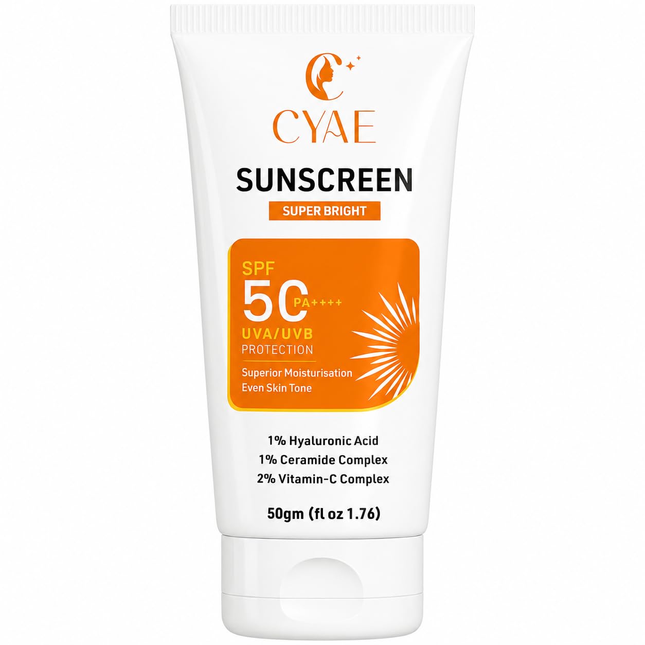 CYAE SPF 50 Broad Spectrum Sunscreen Lightweight Sun Protection Lotion with Hyaluronic Acid & Vitamin C Daily UV Care for Men & 