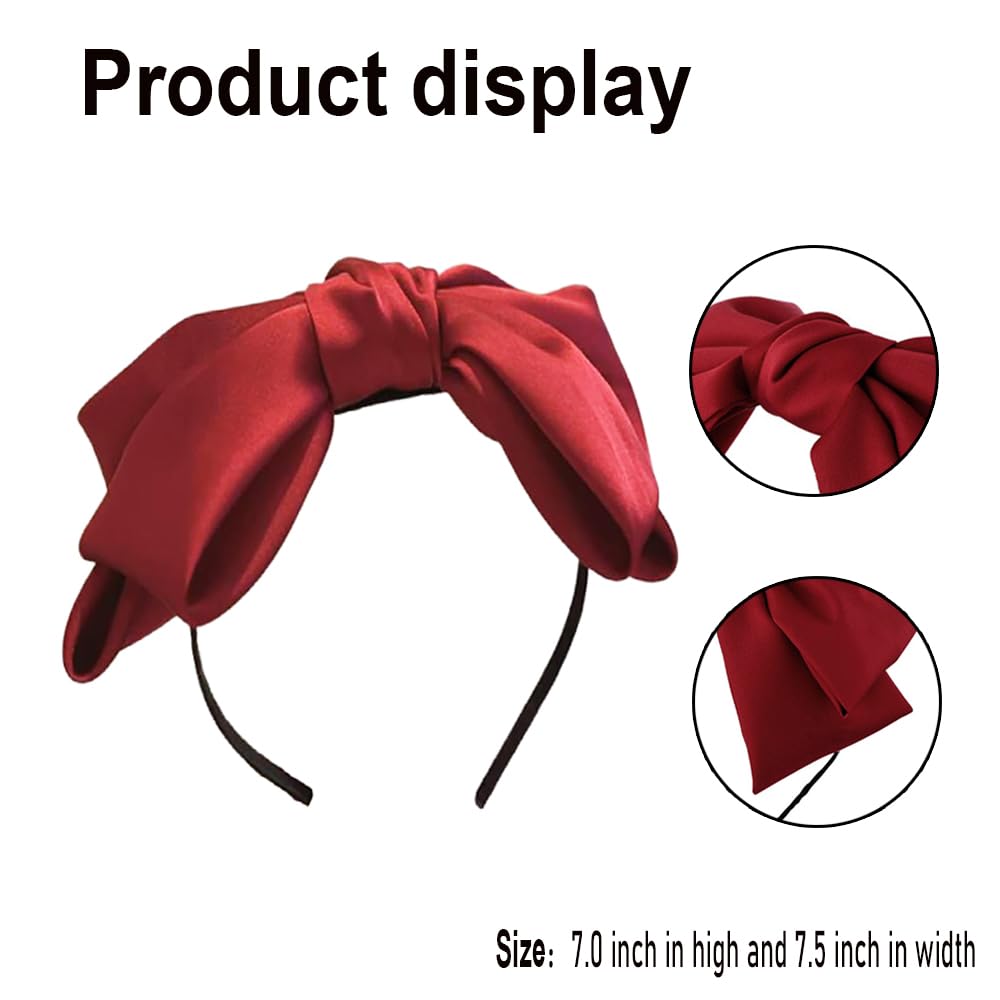ROMODIYA Red Christmas Headband - Big Bow Design, Ribbon Knotted Bow Fashion Hair Hoop for Women, Makeup or Sports
