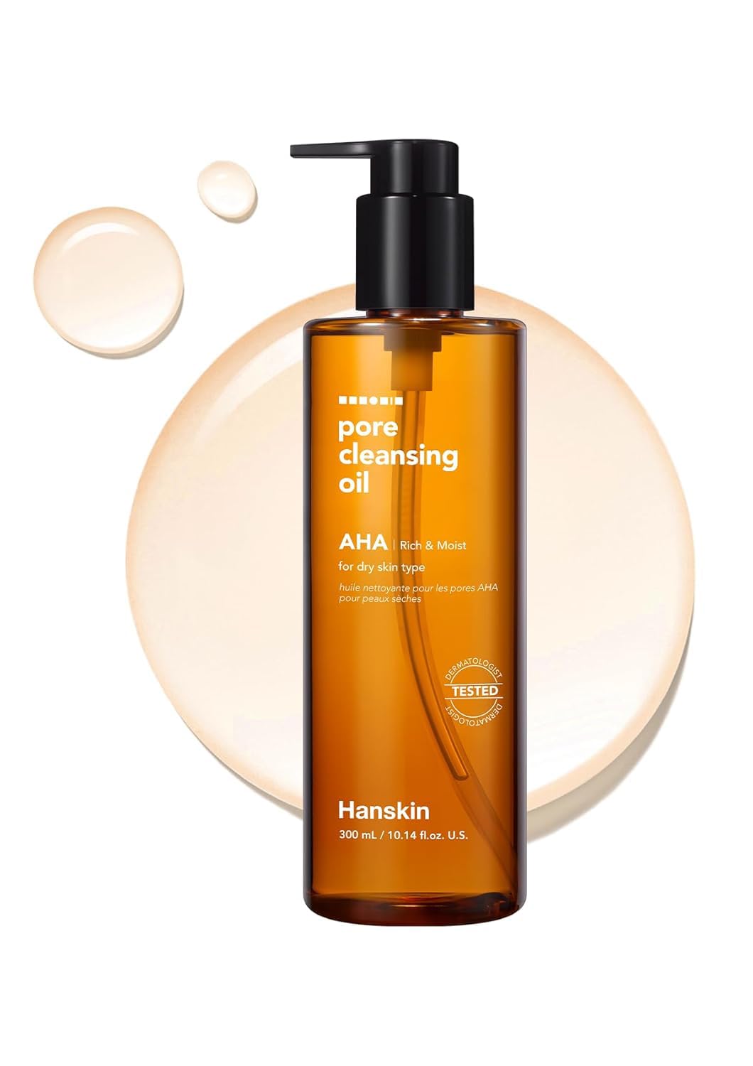 HANSKIN Pore Cleansing Oil AHA 300 mL / 10.14 fl. oz | Gentle Exfoliating & Hydrating Facial Cleansing Oil | Makeup Remover for 