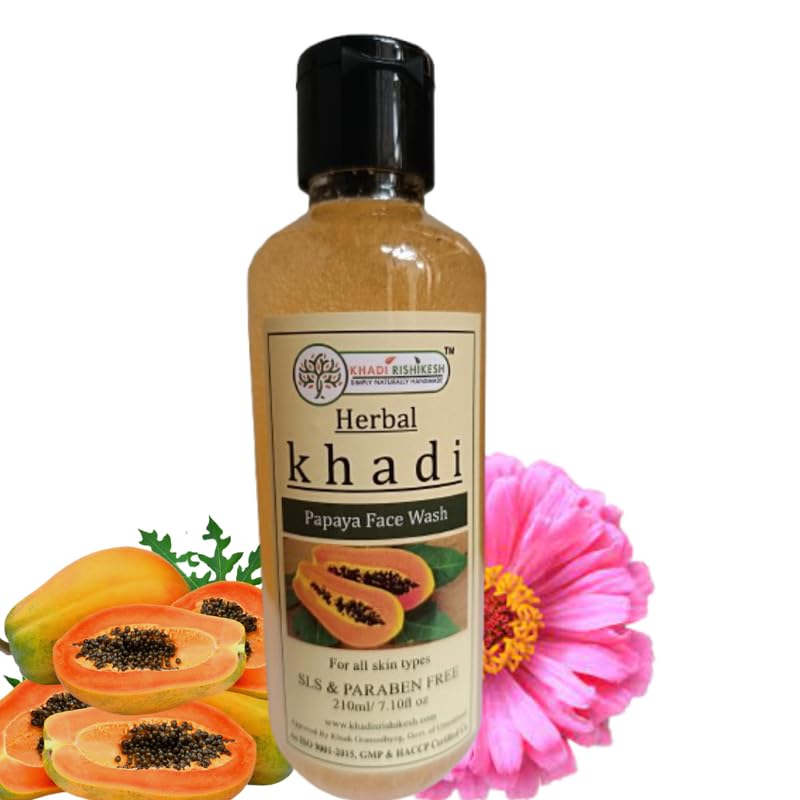 Khadi Rishikesh Herbal Papaya Face Wash  210Ml For Glowing Skin, Tan Removal, Reduces Dark Spots Blemishes NonDrying And Deep 