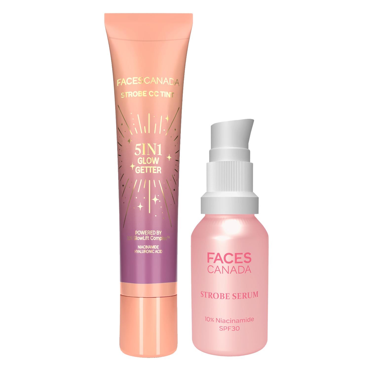 Faces Canada Strobe Skincare Combo For Instant Glow | Strobe Serum, 15Ml + Strobe Cc Tint - Paradise Vibes, 18Ml | Spf 30 | Dewy