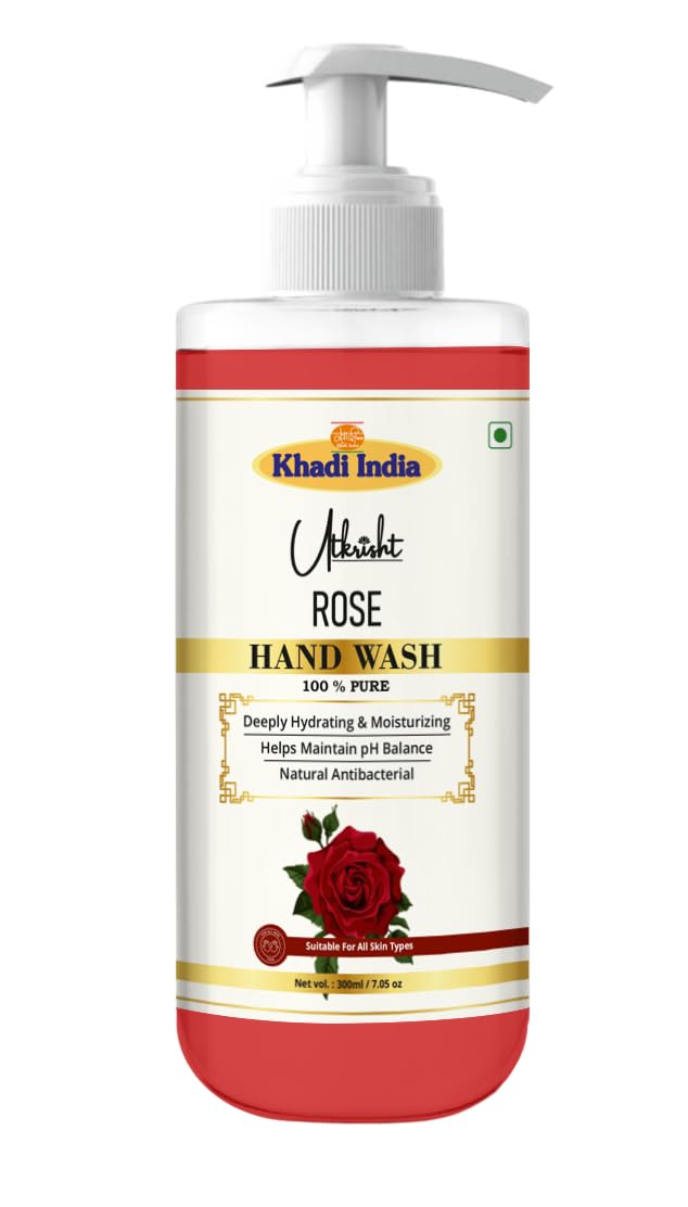 Utkrisht Khadi Rose Hand Wash 300Ml | Herbal & Natural | Hydrating & Moisturizing | Ideal For Germ Protection & Soft On Hands | 