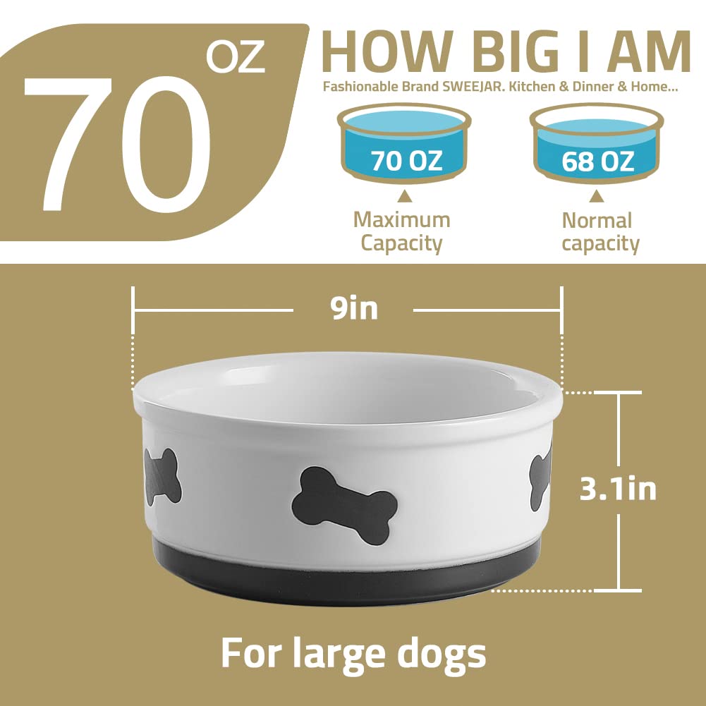 Sweejar Ceramic Dog Bowls With Bone Pattern, Dog Food Dish For Large Dogs, Porcelain Pet Bowl For Water 70 Fl Oz (Purple)
