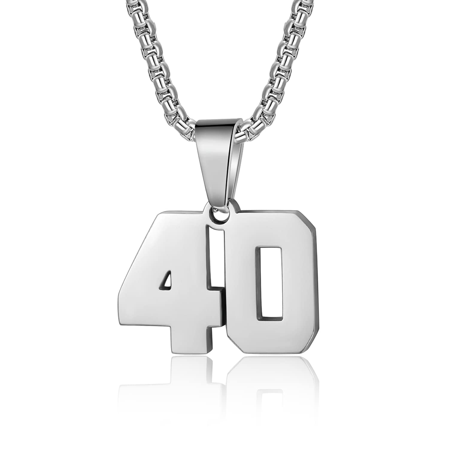 Number Necklaces Personalized Necklaces Silver Initial Number Pendant Stainless Steel Chain Movement Necklaces for Men Women (40