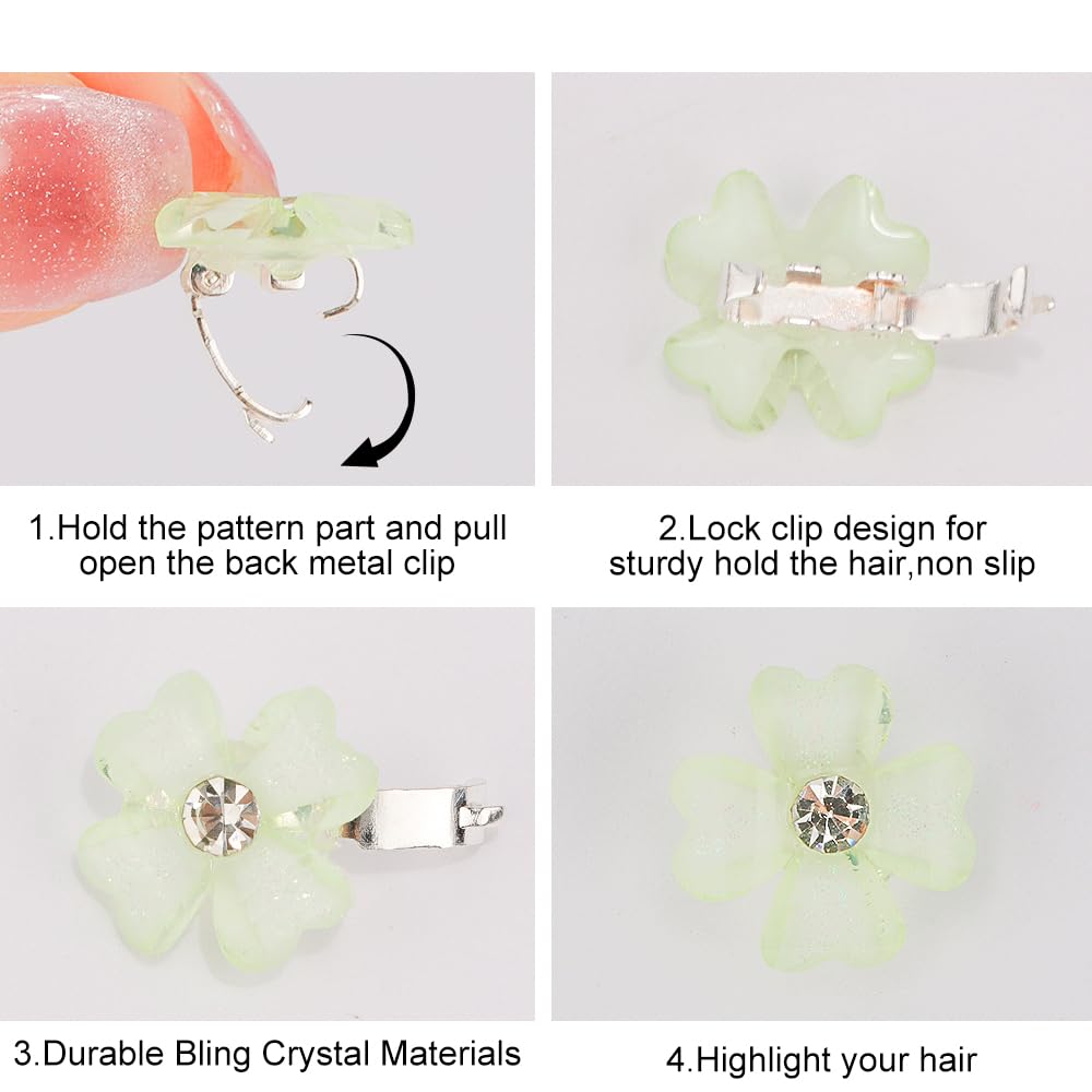 Ahoney 20Pcs Mini Clips For Hair Green Flower Hair Clips With Rhinestone Cute Hair Pins Decorations Hair Clips For Hair Barrette