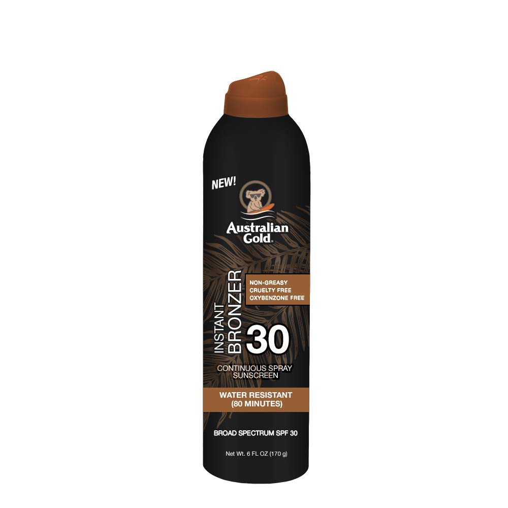 Australian Gold Continuous Spray Sunscreen With Instant Bronzer Spf 30, Immediate Glow & Dries Fast Water Resistant Nongreasy Ox