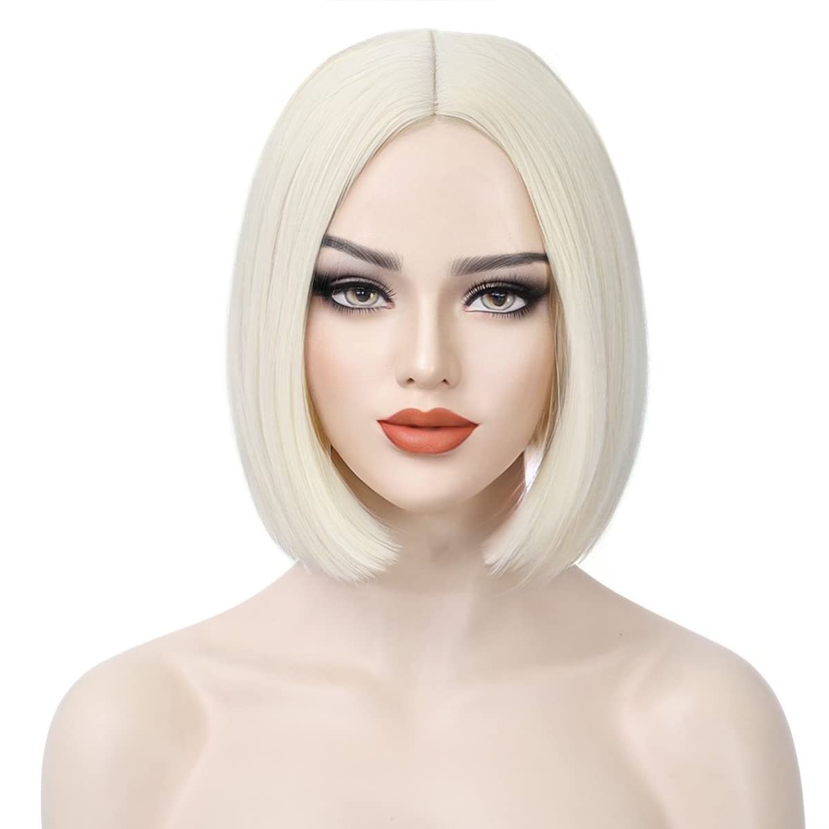 Wthcos Platinum Blonde Bob Wigs For Women Short Straight Blonde Hair Wig Light Blonde Bob Wigs Side Part Cosplay Wig Heat Resist