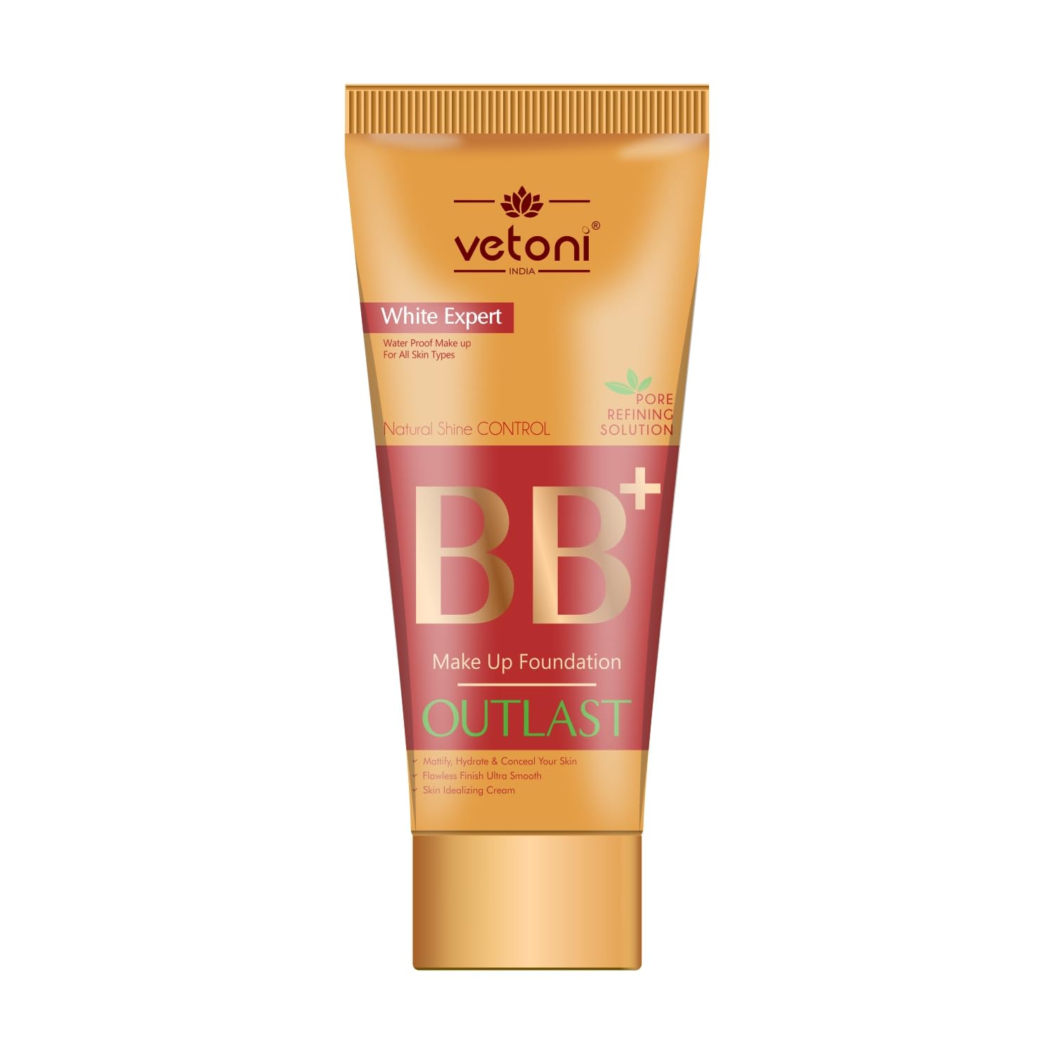 Vetoni India Gold Liquid Foundation Bb+ Cream, 60Ml, Broad Spectrum, All Day Hydra Matte, 3In1 Foundation + Moisturizer + Spf 