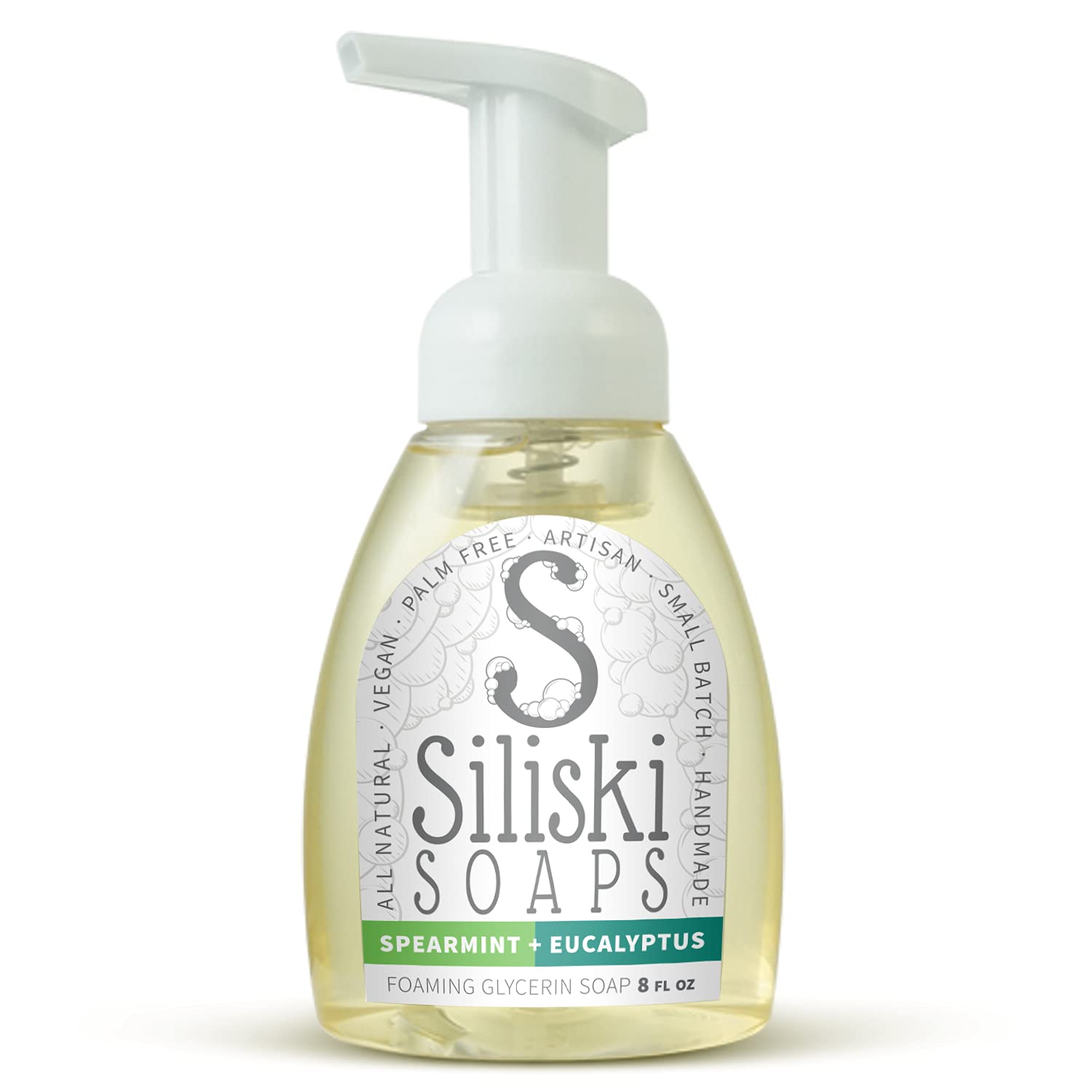 Simple Skincare By Siliski Foaming Glycerin Soap, All Natural, Vegan And Palm Free - Spearmint + Eucalyptus, 8 Fl Oz