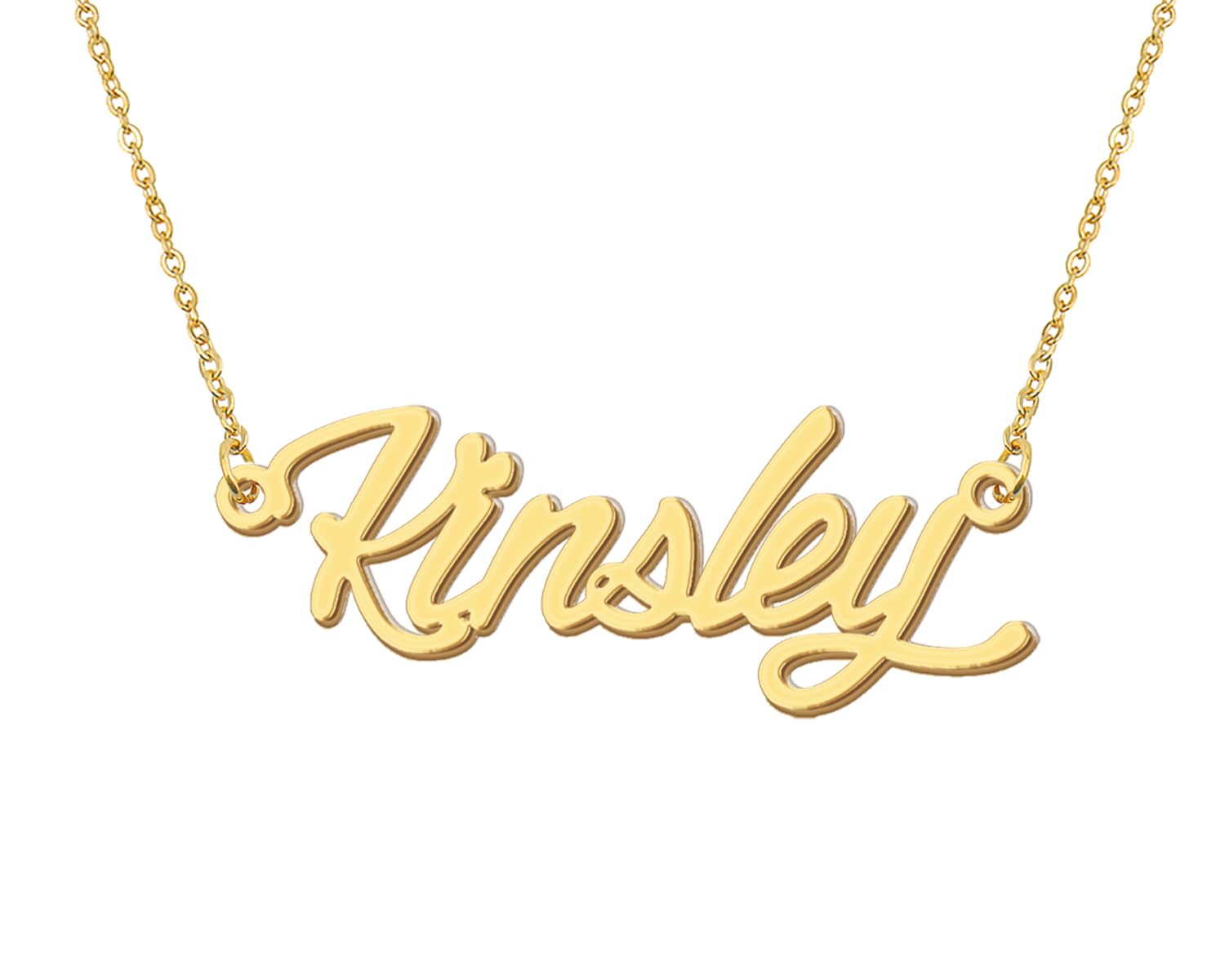 Aoloshow 18k Gold Plated Necklace with Kinsley Name Womens Nameplate Necklaces Stainless Steel Jewelry for Best Friend