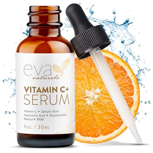 Eva Naturals Vitamin C Face Serum With Hyaluronic Acid - Anti Aging Serum - Reduce Dark Spots, Acne & Wrinkles - Retinol, Niacin