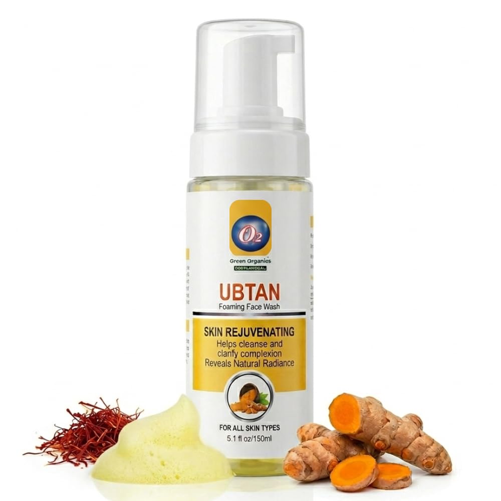 O2 Green Organics Ubtan Foaming Face Wash Combo | Tan Removal & Deep Cleansing | With Turmeric, Saffron & Rose Water | Gently Ex
