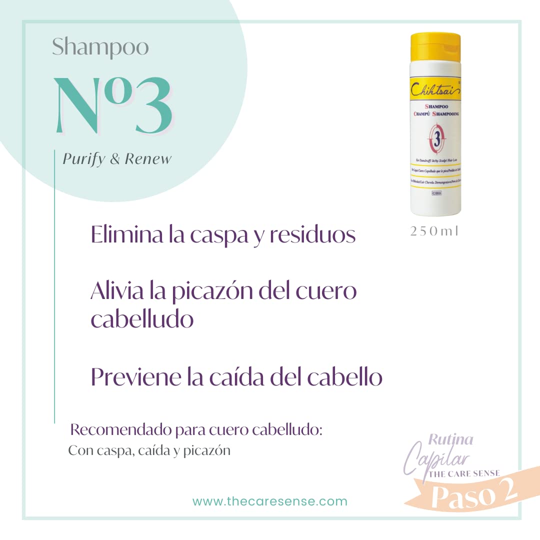 Chihtsai No.3 Shampoo for Hair Loss (8.3oz/250ml) - Eliminate dandruff & flakes, Smooths itchy scalp