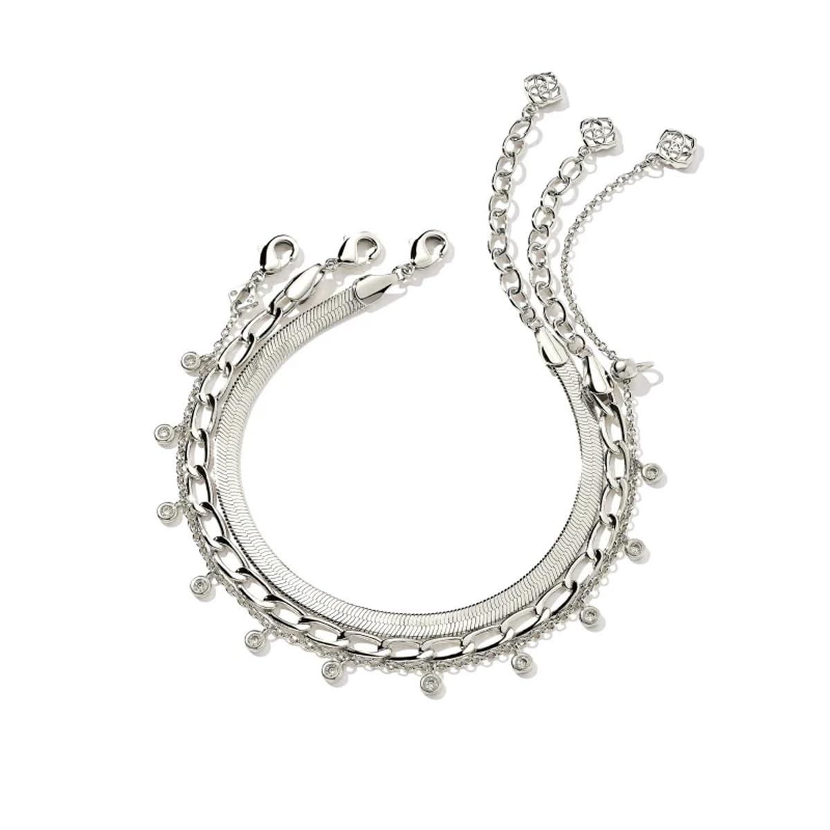 Kendra Scott Kassie Set of 3 Chain Bracelets in Silver-Plated Brass, Fashion Jewelry For Women